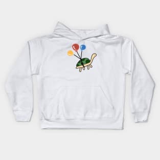 Cute Tortoise on a Balloon Ride Mental Health Awareness Joyful Adventure Combat Depression Kids Hoodie